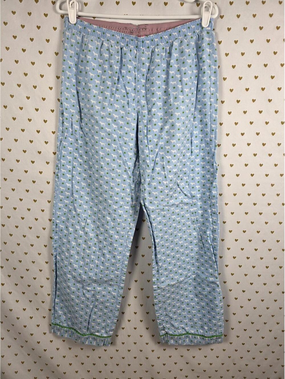 Victorias Secret Vintage y2k Blue Dog Logo Flannel Sleep Pants Pajama Bottoms 06